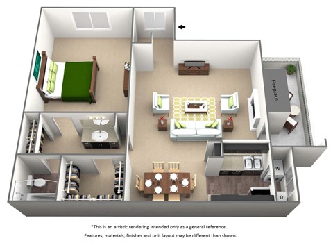 Floor plan for 1 bed, 1 bath, 776 sqft